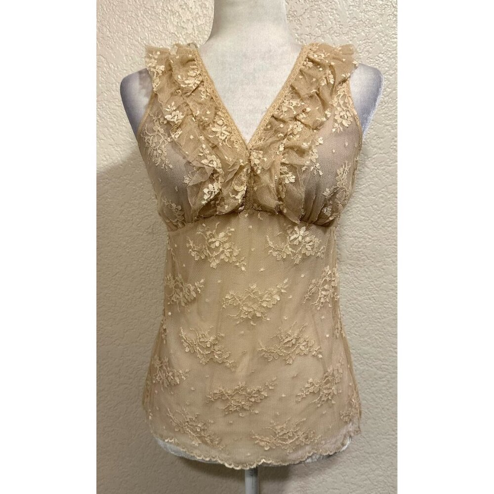 Only Hearts Helena Stuart NYC Y2K Tan Lace Coquette Sheer Top